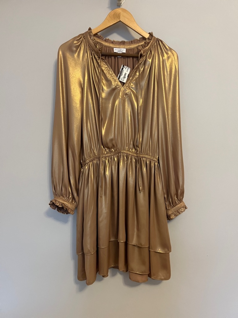 Current Air Metallic Blush Gold Tiered Mini Dress